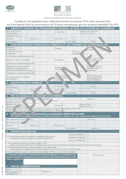 Certificat d'acquisition intracommunautaire (quitus fiscal)